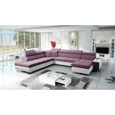 Großer multifunktionaler Eckschrank Morena X,  Kunstleder/Uttario Velvet Weiß/Violett Rechts
