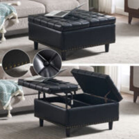Großer quadratischer Aufbewahrungsstuhl, anhebbare Bank mit Stauraum, geeignet für Wohnzimmer Schlafzimmer Arbeitszimmer gepolsterte Aufbewahrungsbox(Black PU)