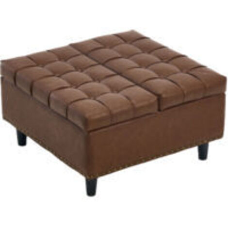 Großer quadratischer Aufbewahrungsstuhl, anhebbare Bank mit Stauraum, geeignet für Wohnzimmer Schlafzimmer Arbeitszimmer gepolsterte Aufbewahrungsbox(Brown PU)