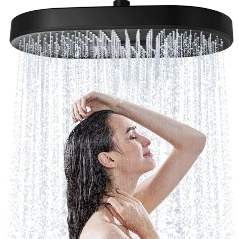 Großer Regenduschkopf, 35 cm, mit Flüssigsilikondüsen, großer Außenduschkopf, Schwarz