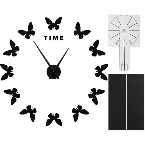 Großer Schmetterlings-Wanduhr-Aufkleber, modernes Design, Schwarz, kreative DIY-Wohnzimmerdekoration