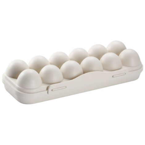 Großer, stapelbarer Eierbehälter für den Außenbereich, aus Kunststoff, für den Kühlschrank, ideal zum Campen, mit Platz für 12 Eier, beige