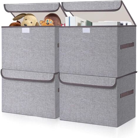 Großer Wäschekorb (22 Liter) mit Klappdeckel und Griffen, Aufbewahrungskorb für Kleidung und Decken, Büro, Kleiderschrank, grau, 4er-Set