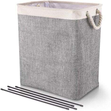 Großer Wäschekorb 50 x 41 x 31 cm, Faltbarer Wäschesack mit Seilgriffen, Aufbewahrungskorb geeignet für Schlafzimmer, Waschküche, Badezimmer, Beige+Grau