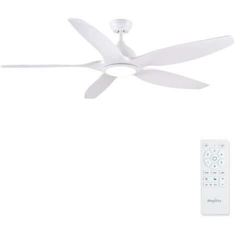 Großer, weißer Deckenventilator (153 cm) mit Licht und Fernbedienung, leise, moderner Deckenventilator mit reversiblem Gleichstrommotor, 5 Flügeln, Timer und Dimmer für Schlafzimmer, Wohnzimmer und Te