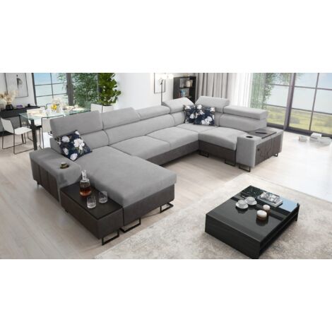 Großes Ecksofa für das Wohnzimmer mit Bar und Schlaffunktion MELODY IV MINI Tauro/Freya Graphit/Grau