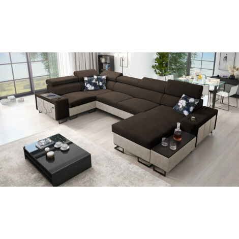 Großes Ecksofa für das Wohnzimmer, Schlaffunktion MELODY IV MAXI Tauro/Freya Beige/Braun Rechts