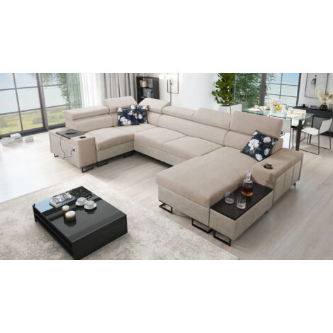Großes Ecksofa für das Wohnzimmer, Schlaffunktion MELODY IV MAXI Tauro/Freya Beige/Dunkelbeige Recht