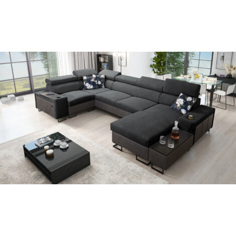Großes Ecksofa für das Wohnzimmer, Schlaffunktion MELODY IV MAXI Tauro/Freya Graphit/Anthrazit Recht