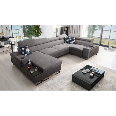 Großes Ecksofa für das Wohnzimmer, Schlaffunktion MELODY IV MAXI Tauro/Freya Graphit/Dunkelgrau Link