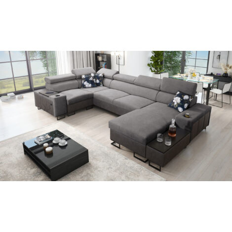 Großes Ecksofa für das Wohnzimmer, Schlaffunktion MELODY IV MAXI Tauro/Freya Graphit/Dunkelgrau Rech