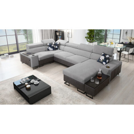 Großes Ecksofa für das Wohnzimmer,  Schlaffunktion MELODY IV MAXI Tauro/Freya Graphit/Grau Rechts