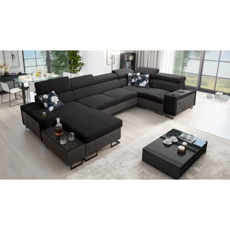 Großes Ecksofa für das Wohnzimmer, Schlaffunktion MELODY IV MAXI Tauro/Freya Graphit/Schwarz Links