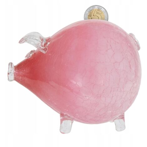 Großes rosa Sparschwein aus Glas mit Rissen, Geschenk
