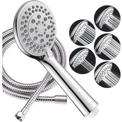 Großes Wasserspar-Hochdruck-Duschset - Antikalk-Handbrausekopf mit 1 flexiblem Edelstahl-Brauseschlauch für Badezimmer