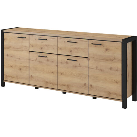 LOMADOX Großes Wohnzimmer Sideboard ACCRA-83 in Taurus Eiche Nb. mit schwarzem Gestell, B/H/T: ca. 213/91/41 cm