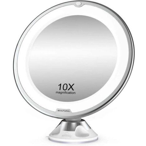 Grossissant Miroir Maquillage 10x avec Lumières LED 1 Joint à Bille d'attache Ajustable à 360° Miroir Cosmétique Portable, pour Salle de Bain, Voyage
