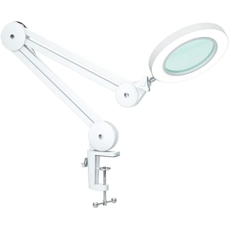 Grossissement 5x Lampe Loupe - Loupe avec Lumière de 5 Dioptries - avec Pince, Bras Pivotant, Dimmable, 3 Modes de Couleur, Lentille en Verre de 105