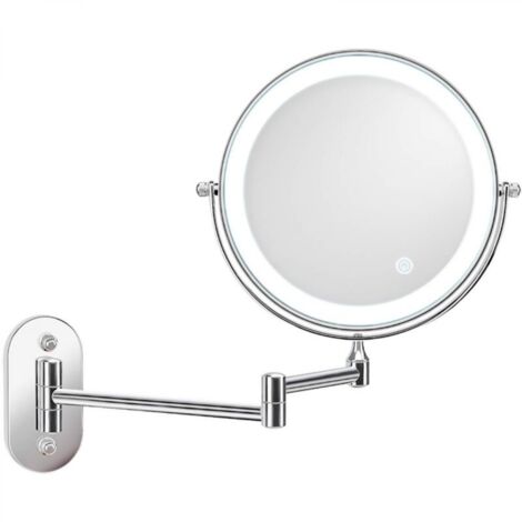 Grossissement LED pour miroir mural de 8 '', rechargeable par USB avec 1X/7X, Blanc