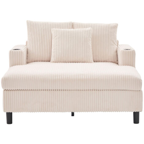 Großzügiger, weicher Chaiselongue-Liegesessel mit seitlichen Getränkehaltern, USB-Anschlüssen, integrierter LED-Ambiente-Beleuchtung – perfekt für Wohnzimmer, Schlafzimmer oder Wintergarten