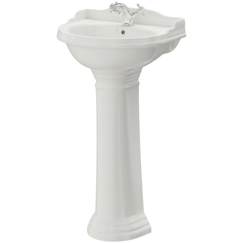 Grosvenor 500mm Basin with 1 Tap Hole and Full Pedestal - White - Wholesale Domestic