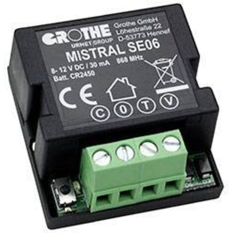 Grothe – Carillon sans fil 43443 – Portée 150m – Fréquence 868 MHz – Alimentation 8-12V DC ou pile CR 2450 – Émetteur encastré - Y892792