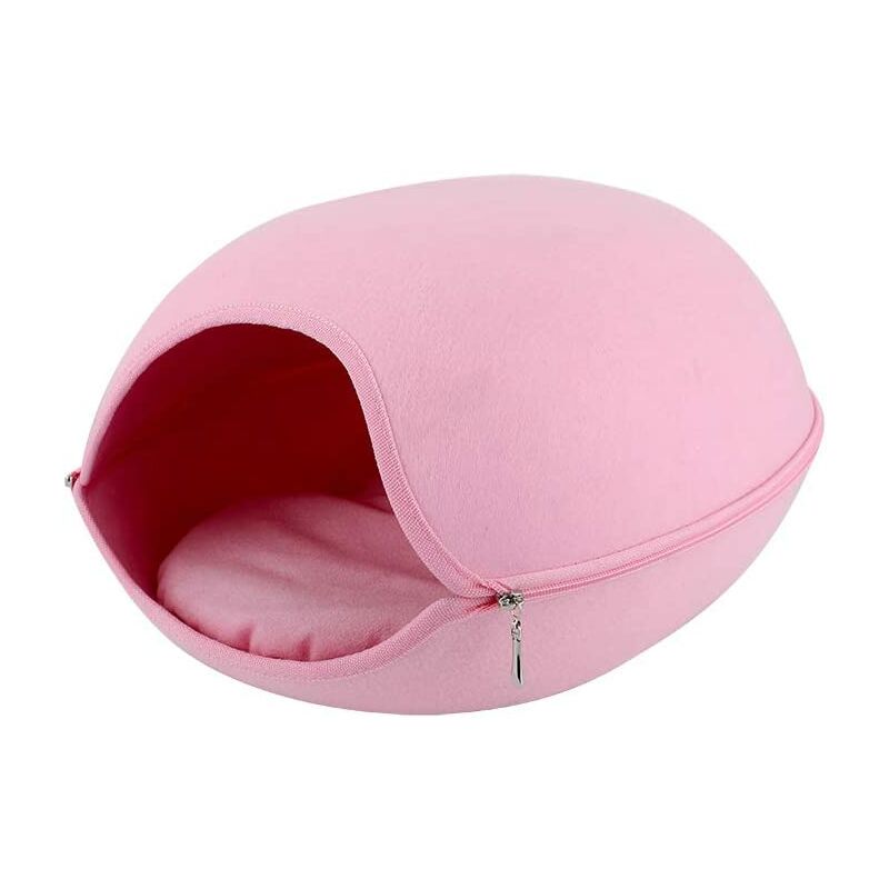 Grotte pour chat en feutre Maison pour chat Panier de lit pour chat avec oreiller Couleur lavable En option (rose)