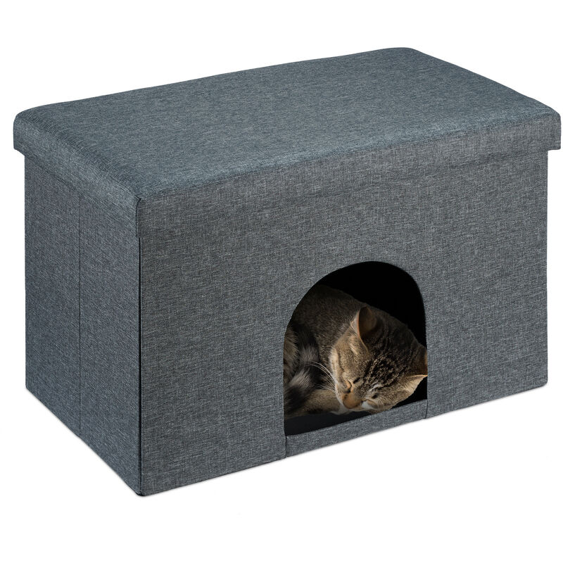 Grotte pour chat et chien, surface d'assise, pliable, cachette, h x l x p : 38,5 x 64,5 x 37,5 cm, grise - Relaxdays