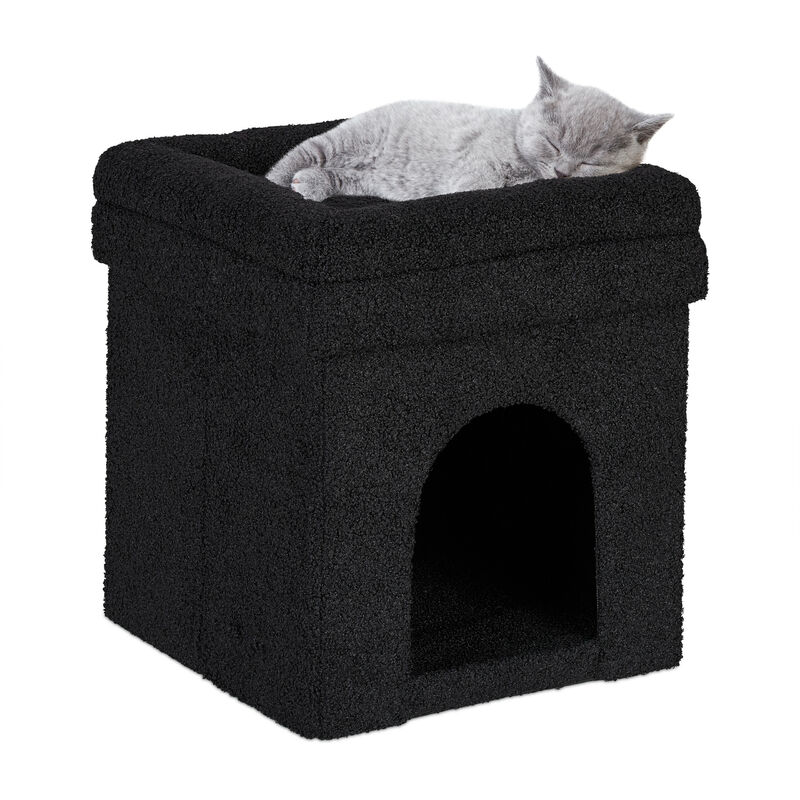 Relaxdays Grotte pour chat et chien, surface d’assise, pliable, cachette, H x L x P : 42 x 38 x 38 cm, noire