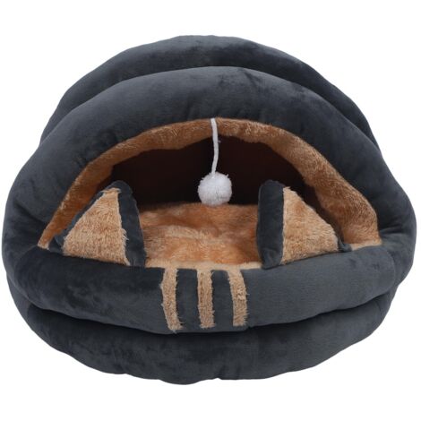 Grotte pour Chat Semi-fermée Lit Confortable pour Animaux de Compagnie Dessin animé Lavable Maison pour Animaux pour l'automne et l'hiver Gris M