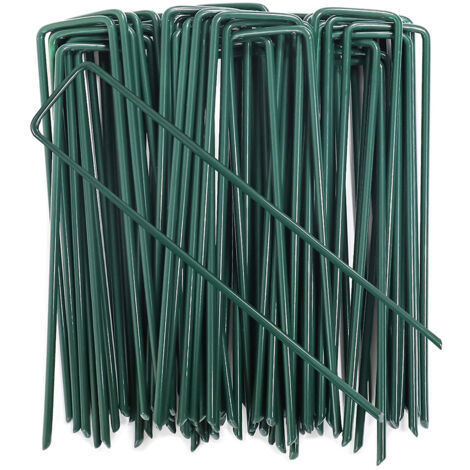 Ground Anchor - U-Shaped Garden Peg - Galvanized Steel - 3 mm Diameter x 150 mm Length x 30 mm Width - For Lawn Fabric Artificial Turf Tent Tarpaulin - 50 Pieces