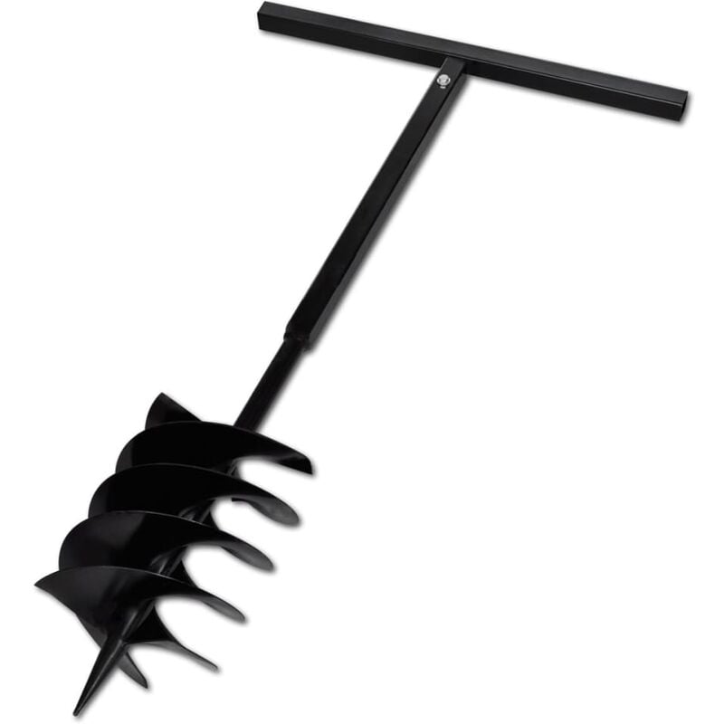 Ground Drill with Handle Auger Bit 200 mm Three Spirals Steel Black Vidaxl