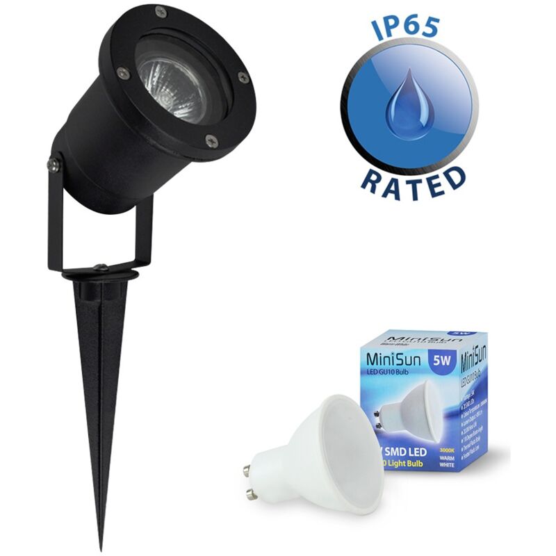 Ground Spike Wall Mount IP65 Outdoor Light Black LED GU10 Bulb Warm White - Single