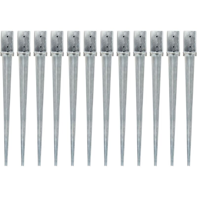 Ground Spikes 12 pcs Silver 8x8x91 cm Galvanised Steel - VIDAXL