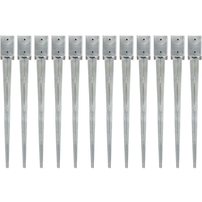 Ground Spikes 12 pcs Silver 9x9x90 cm Galvanised Steel Vidaxl
