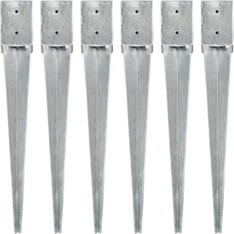 Ground Spikes 6 pcs Silver 10x10x76 cm Galvanised Steel Vidaxl