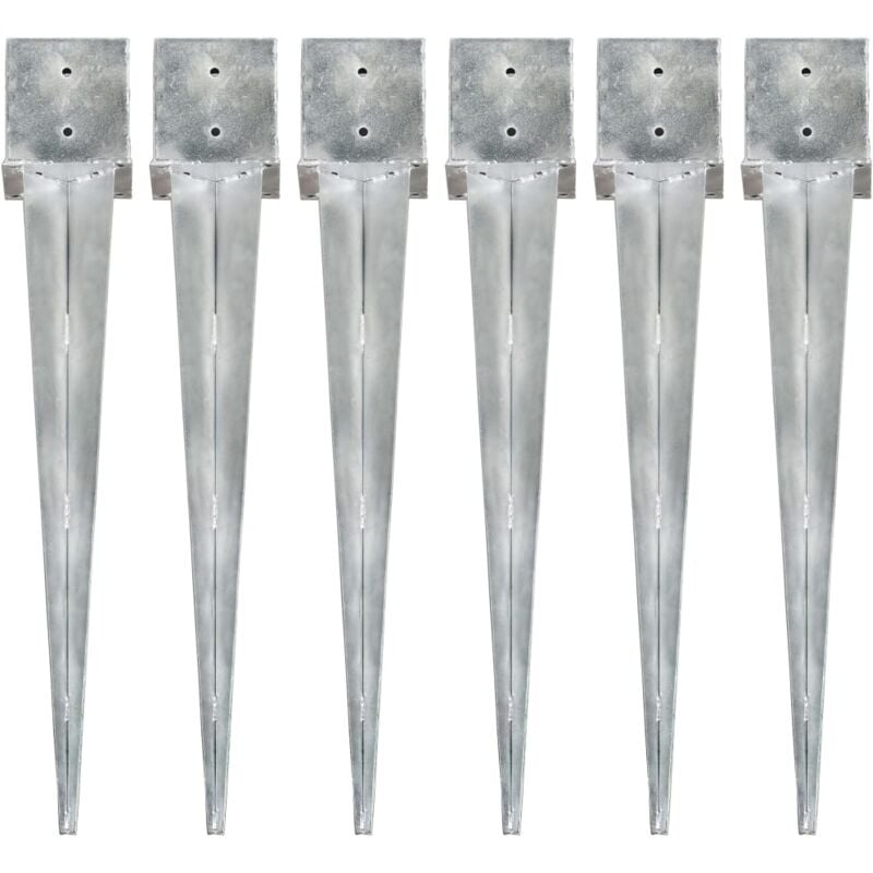 Ground Spikes 6 pcs Silver 14x14x91 cm Galvanised Steel vidaXL