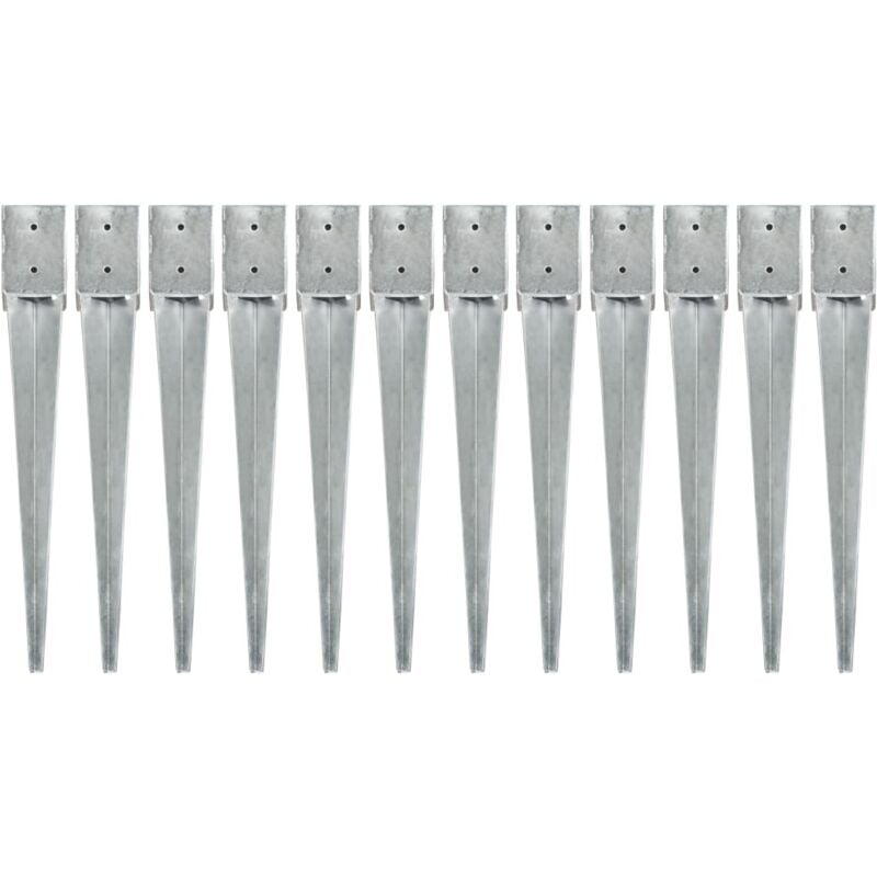 Ground Spikes 12 pcs Silver 10x10x76 cm Galvanised Steel Vidaxl