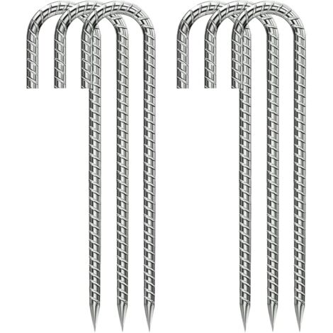 Ground-Stakes-Heavy-Duty-12 inch, J-Hook Rebar Stakes Galvanized Anti-Rust 6pcs Garden Stakes Metal Ground Anchors for Garden Dog Fence Chicken Coop Christmas Decorations Deer Fence