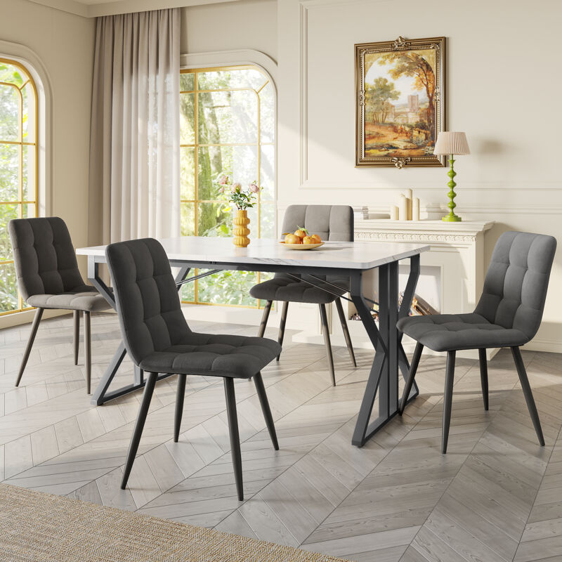 Tonchean - Groupe à manger (5 pièces), table à manger 119x70cm avec 4 chaises, table de cuisine moderne à motif marbre, table à manger avec pieds en