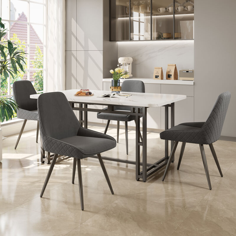 Groupe à manger (5 pièces), table à manger 120x70cm avec 4 chaises, table de cuisine moderne à motif marbre, chaises de salle à manger au design