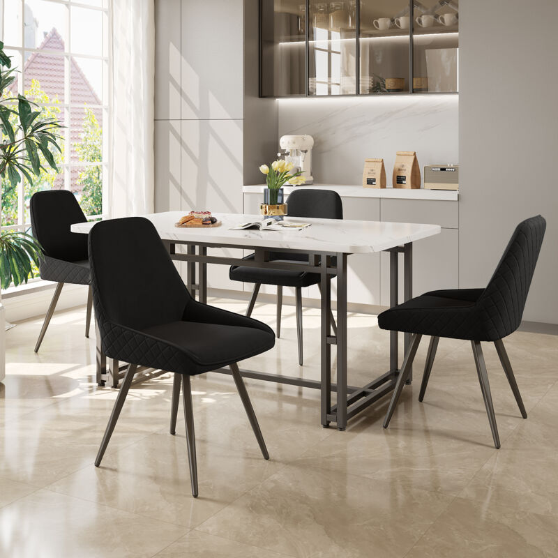 Groupe à manger (5 pièces), table à manger 120x70cm avec 4 chaises, table de cuisine moderne à motif marbre, chaises de salle à manger au design