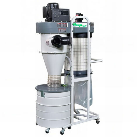 Groupe d'aspiration double filtration 1 595 m³/h – Puissance 1 100 W – Dépression 1 340 Pa – Capacité réservoir 110 L – Holzprofi