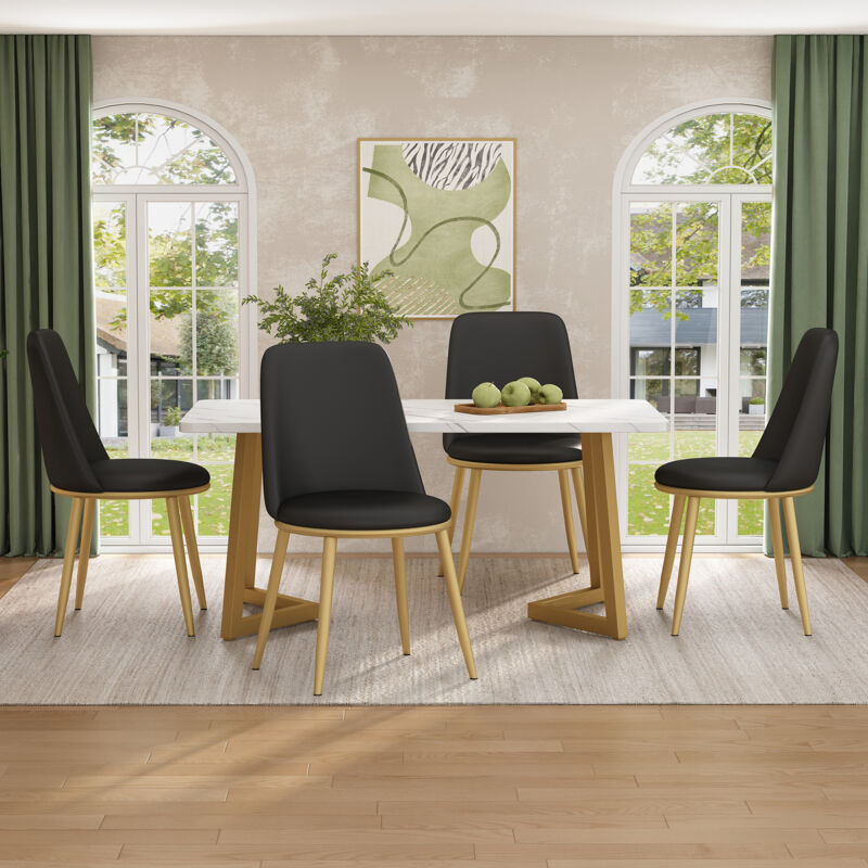 Okwish - Groupe de salle à manger (ensemble, table à manger 117 × 68 × 75 cm avec 4 chaises), ensemble de table de cuisine moderne, simili cuir noir