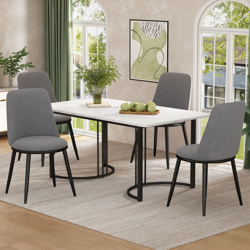 Okwish - Groupe de salle à manger (ensemble, table à manger 140×80×75cm avec 4 chaises), ensemble de table de cuisine moderne, sièges ronds en