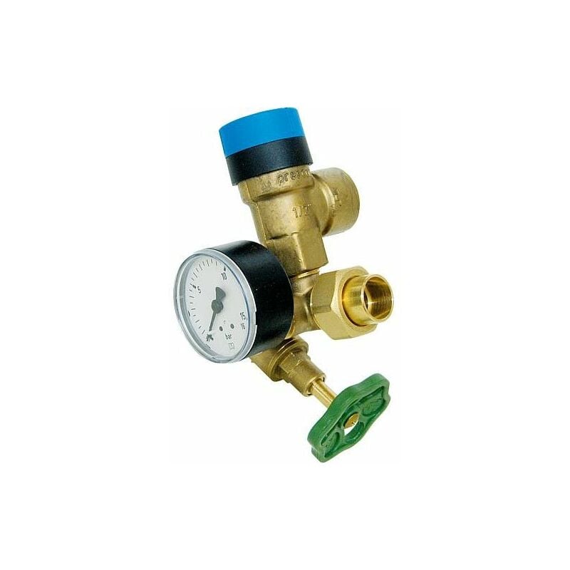 Groupe de securite chauffe-eau avec manometre 0-16 bar et soupape de securite 10 bar