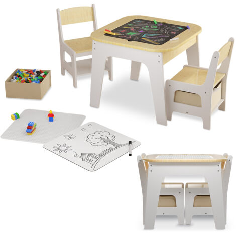 Groupe de sièges pour enfants Juskys Milou - Ensemble de 2 chaises et 1 table - Table pour enfants en bois - Table de jeu avec rangement - Ensemble de sièges pour enfants, table à dessin - Nature