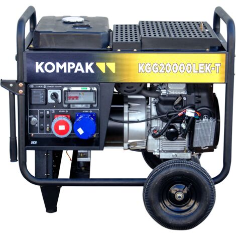 Groupe électrogène 20kVA essence 230V/400V – Monophasé et triphasé – Démarrage électrique – Autonomie 10h à 50% de charge – Kompak - KGG20000LEK-T