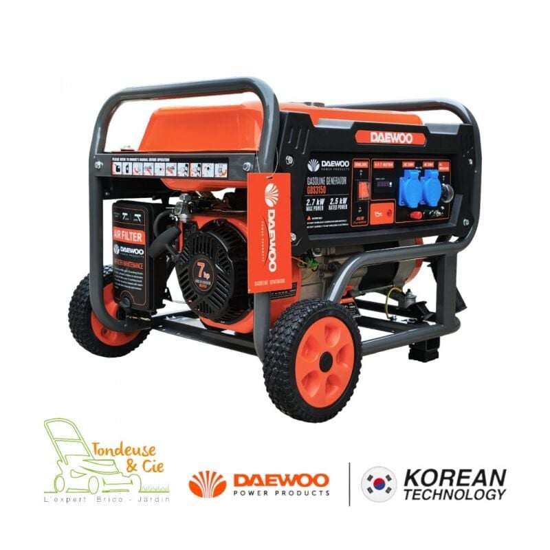 Daewoo - Groupe électrogène à essence 2700W monophasé, 230V, avr GDS3150E