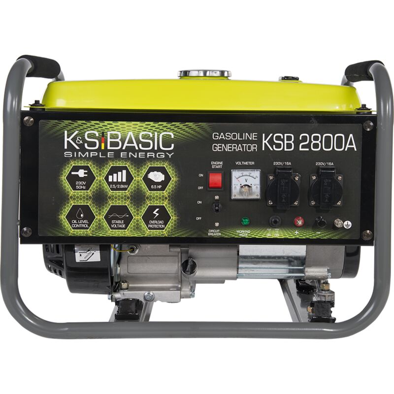 K&s Basic - Groupe électrogène à essence ksb 2800A, puissance maximale 2800W, démarrage manuel, régulateur de tension automatique (avr), voltmètre,